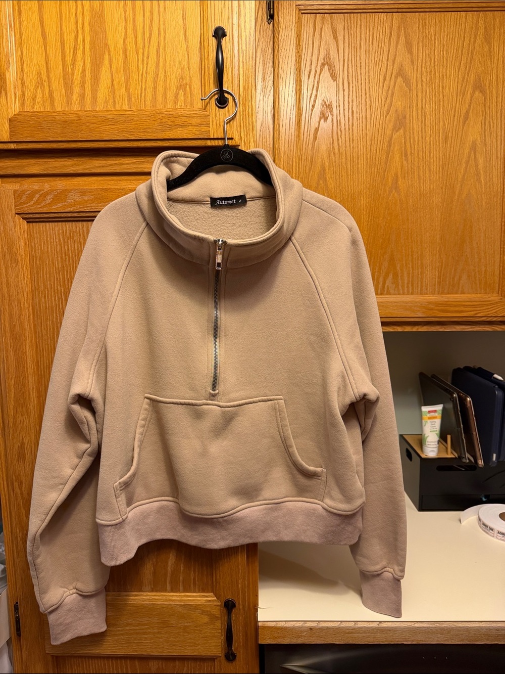 Aritzia-Inspired Neutral Beige Half-Zip Fleece Pullover